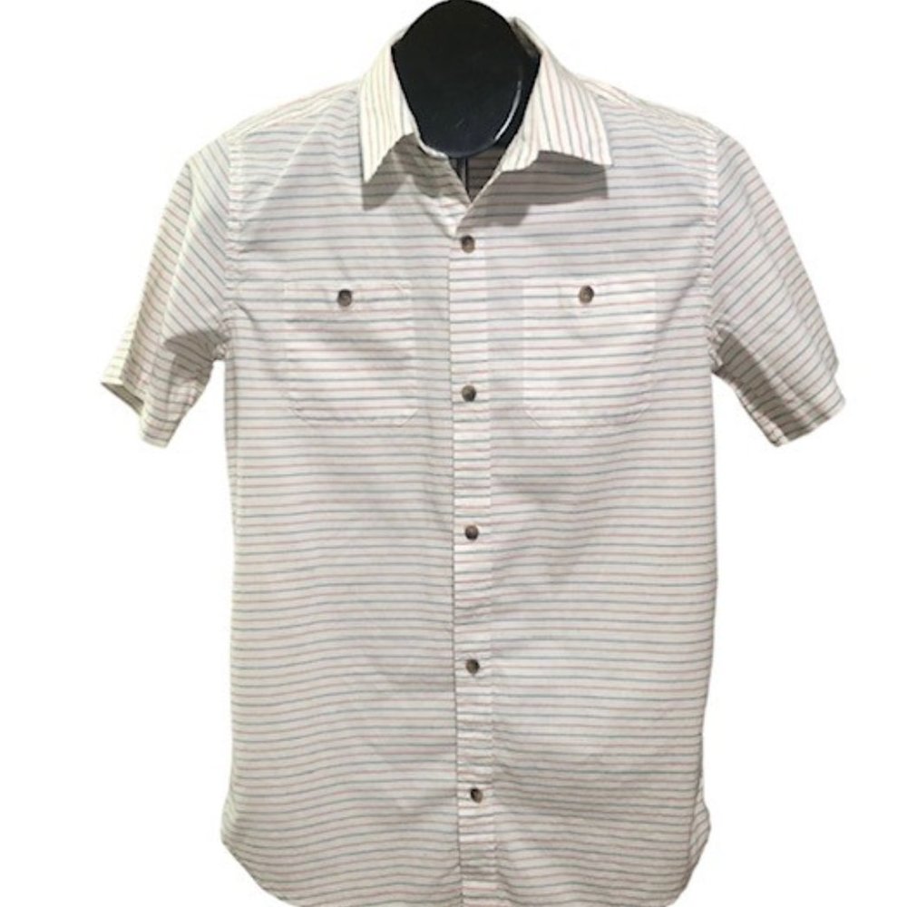 Gap Kids Red White Blue Short Sleeve Button Down Shirt XXL Striped Casual EUC